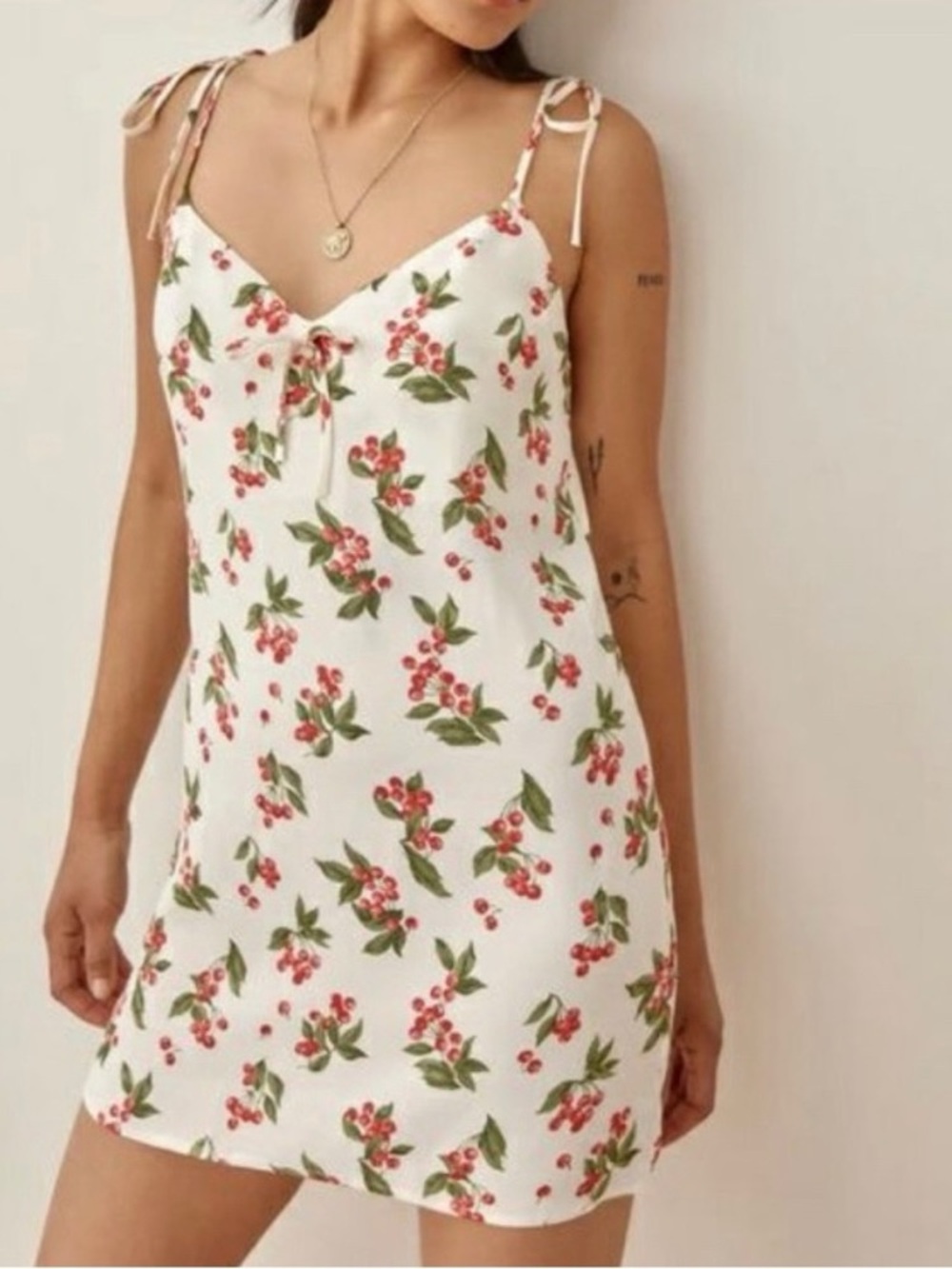 Reformation Chandler Dress Sour Cherry Print Tie Strap Mini Dress S